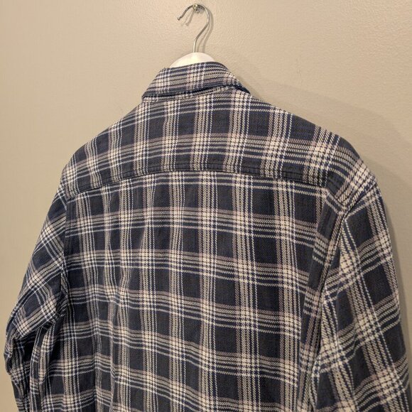 Workwear Flannel Shirt Blue White Plaid Heavy Duty Warm Fall Winter - Size L - Picture 4 of 8